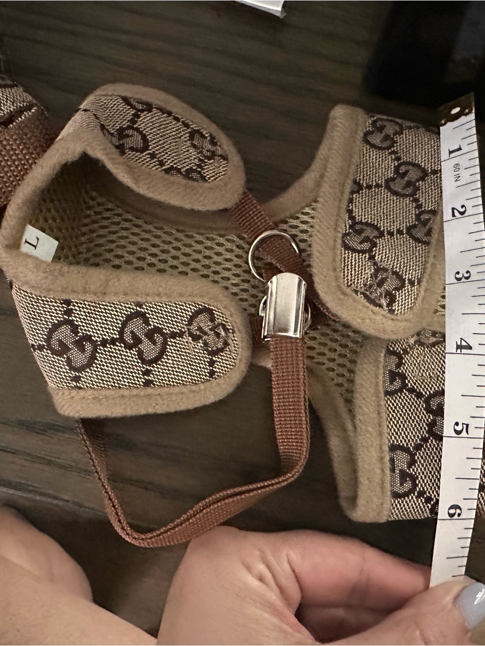 Designer-Inspired Brown Monogram Dog Harness and Leash Set - Picture 5 of 5